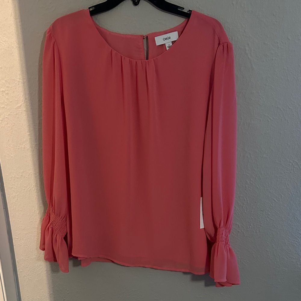 CeCe Pink Gathered Sleeve Blouse